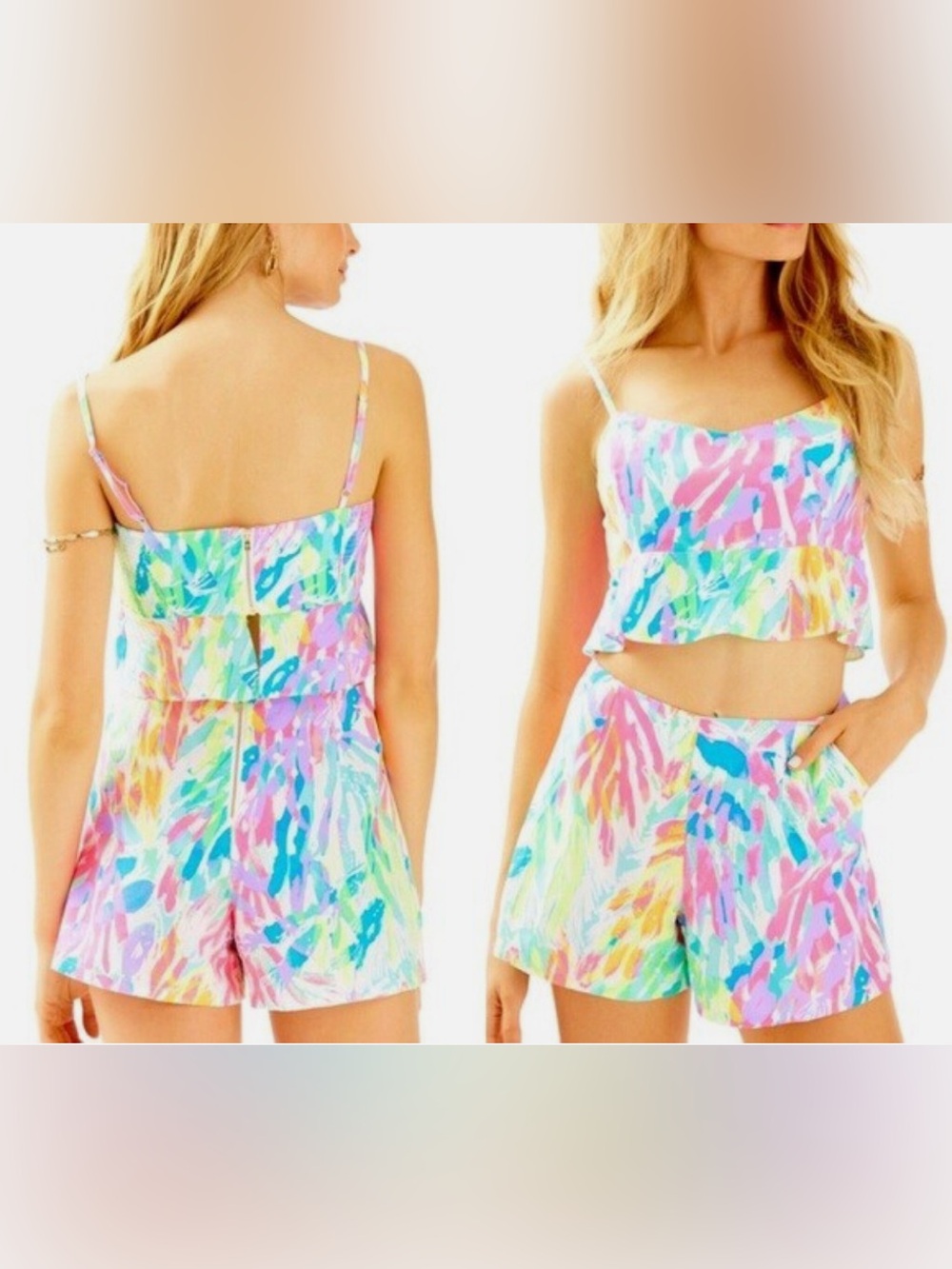 Lilly Pulitzer Linnea 2 piece Crop Top Short Set Women’s Size 0 inseam 3.5”